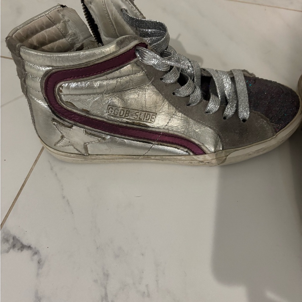 Golden Goose Silver and Glitter High-Top Sneakers